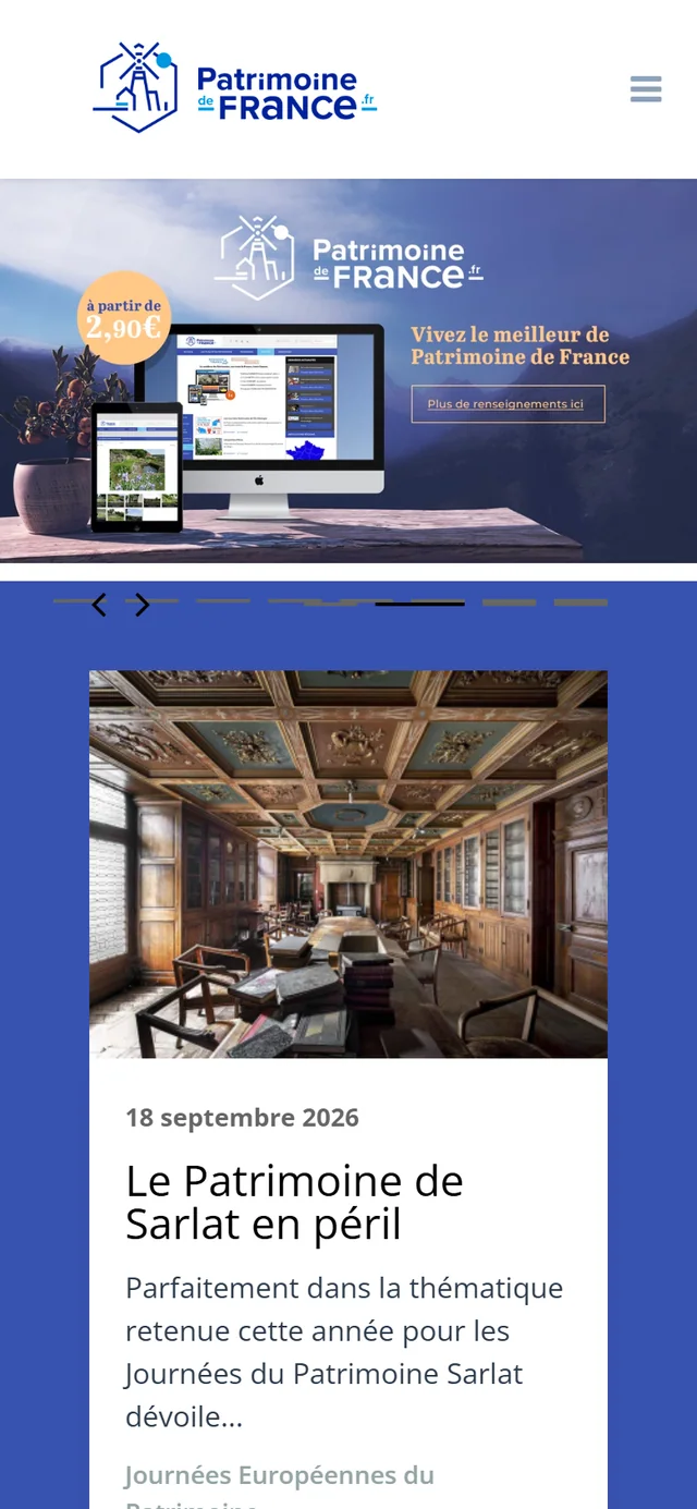 Version mobile du site PATRIMOINE DE FRANCE
