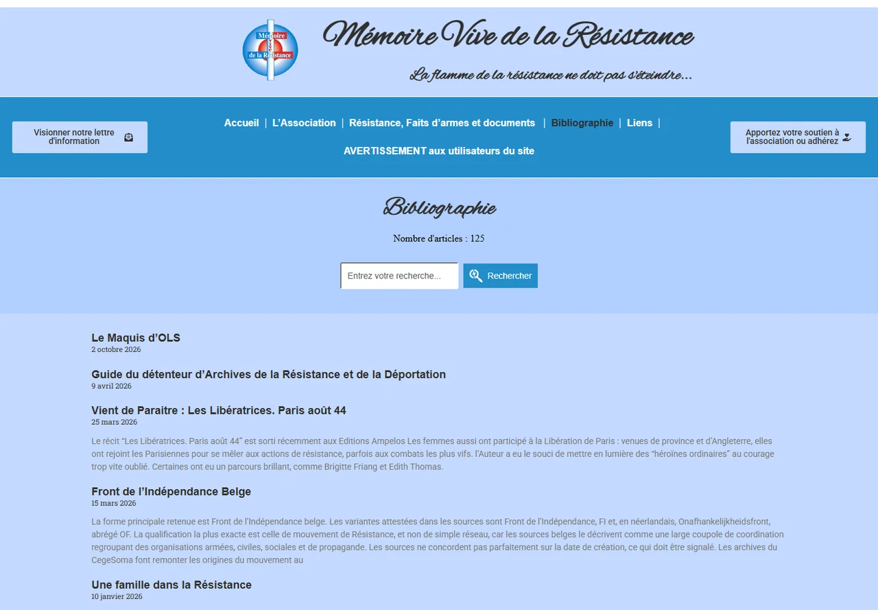 Bibliographie sur le site Mémoire Vive de la Résistance (MVR)