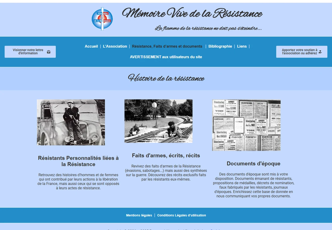 Résistance, Faits d’armes et documents sur le site Mémoire Vive de la Résistance (MVR)